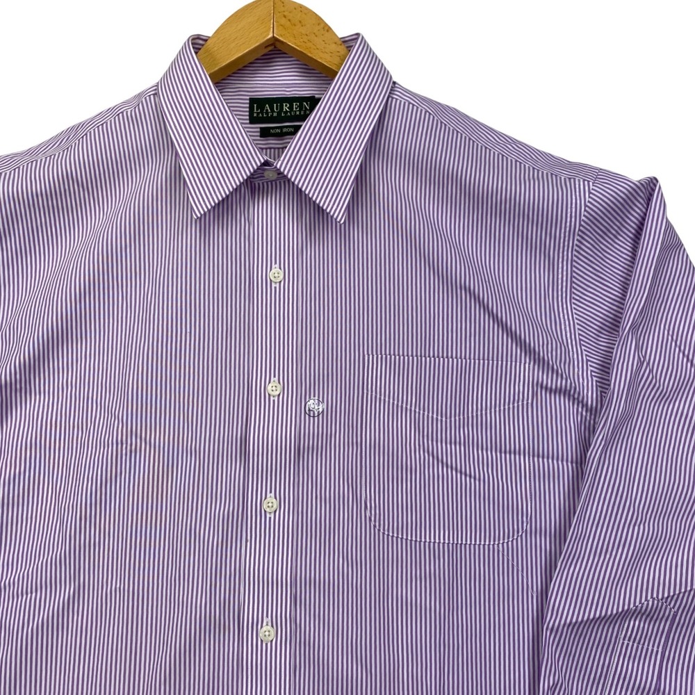 Lauren Ralph Lauren Dress Shirt Mens 17 32/33 Purple White Striped Non Iron New